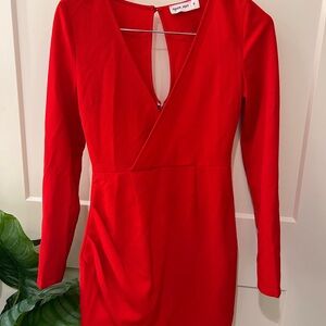 Tiger Mist Vibrant Red Long Sleeve Dress